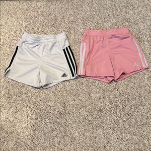 Adidas girls Pink and white soccer shorts